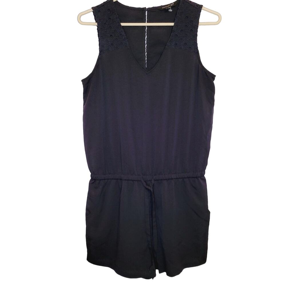 Banana Republic womens dark blue sleeveless lattice lace back romper size 4